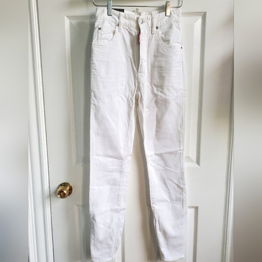 Dsquared2 Women's White Denim High Waisted Twiggy Skinny Jeans US 2 IT 38